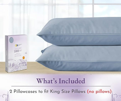 California Design Den King Size Pillowcases Set of 2-1000 Thread Count Sateen, Soft and Thick 100% Cotton King Size Pillow Covers, Durable - Blue