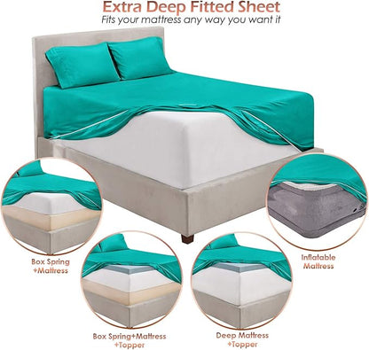 Hearth & Harbor Extra Deep Pocket Sheets - Fits Mattress 18-24 Inches Deep - Extra Deep Pocket Full Size Sets - 6 Piece Full Size - Full - Teal