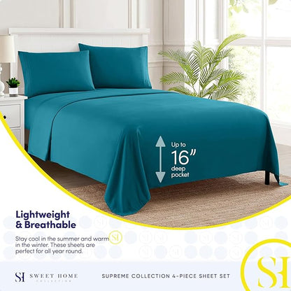 Queen Size Bed Sheets - Breathable Luxury Sheets with Full Elastic & Secure Corner Straps Built In - 1800 Supreme Collection Extra Soft Deep Pocket Bedding Set, Sheet Set, Queen, Teal