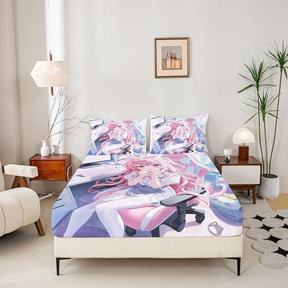 Erosebridal Kawaii Japanese Girl Fitted Sheet for Boys Girls Kids Cartoon Anime Queen Bed Sheets,Girls Gamer Sheets 3D Japanese Style Bedding Sets, No Top Sheet