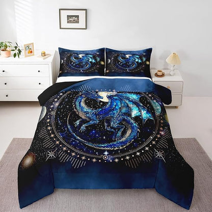 Feelyou Dragon Comforter Set Twin Size Dragon Stuff Comforter for Boys Girls Teens Luxury Bedding Set Dragon Decor Duvet Set Room Decor Blue Black Quilt Set