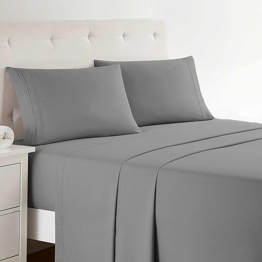 Clara Clark Bed Sheets, Premier 1800 Series Bed Sheet Set, Deep Pocket, Wrinkle, Fade, Stain Resistant, Luxury Soft Bedding Sheets & Pillowcases, Twin, Frost Grey