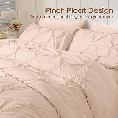 Sasttie California King Comforter Set, 7-Piece Bed in a Bag, Pintuck Bedding Sets for All Season, Includes Comforter, Flat Sheet, Fitted Sheet, Pillowcases and Pillowshams, Blush Pink