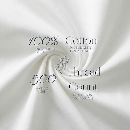 Beckham Hotel Collection Pillowcases King Size Set of 2, Cool Touch Cotton Sateen Fabric, 500TC, Silky Smooth & Soft, Open End, White