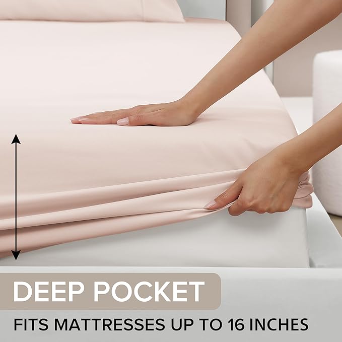 UGG Hedi Full XL Sheet Set 4-Piece Luxury Cooling Sheets Deep Pockets Premium Bedding with 2 Pillow Shams Hypoallergenic Machine Washable Soft Lightweight Bed Set for Bedroom, Full XL, Shell Pink