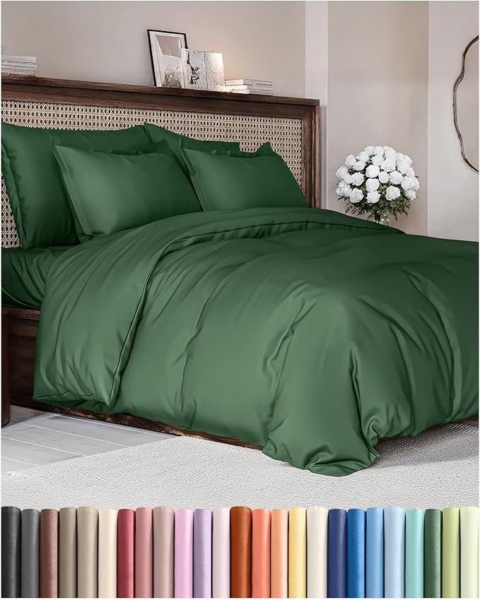 Duvet Cover Cal King Size Set - Extra Soft Cal King Duvet Cover 104" x 98" with 2 Pillow Shams - Hotel Luxury, Easy Care, Fade Free w/ Zipper Closures & Ties - Comfy, Cozy & Breathable (Emerald Green)