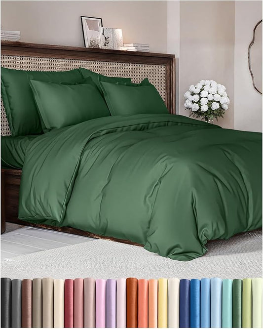 Duvet Cover Cal King Size Set - Extra Soft Cal King Duvet Cover 104" x 98" with 2 Pillow Shams - Hotel Luxury, Easy Care, Fade Free w/ Zipper Closures & Ties - Comfy, Cozy & Breathable (Emerald Green)
