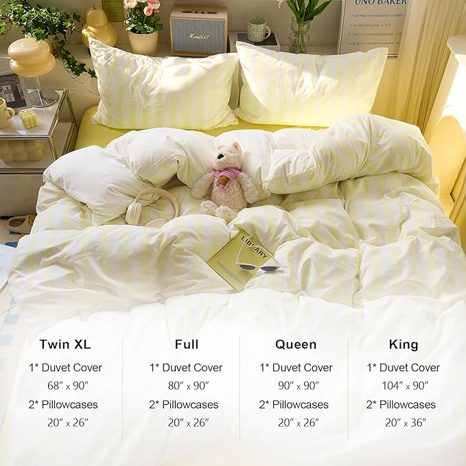 EAVD Yellow and White Vertical Striped Duvet Cover Twin XL Soft Washed Microfiber Farmhouse Yellow Striped Bedding Set with 2 Pillowcases Reversible Geometric Pattern Duvet Cover with Zipper Closure