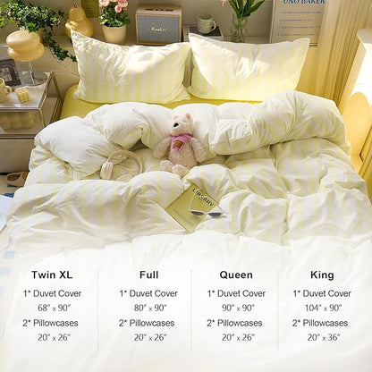 EAVD Yellow and White Vertical Striped Duvet Cover Twin XL Soft Washed Microfiber Farmhouse Yellow Striped Bedding Set with 2 Pillowcases Reversible Geometric Pattern Duvet Cover with Zipper Closure