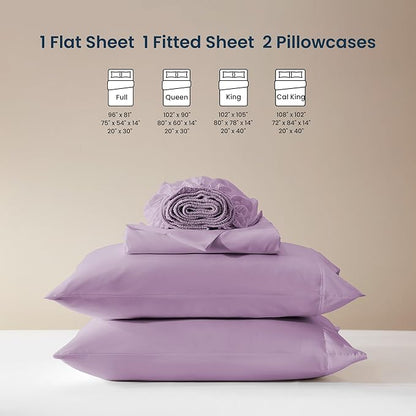 SLEEP ZONE Nanotex Super Soft Cooling Bed Sheets Set Cal King 4 Piece - Easy Care Fitted Flat Sheet & Pillowcase Sets - Wrinkle Free, Fade Resistant, Deep Pocket 16" (Lavender, Cal King)