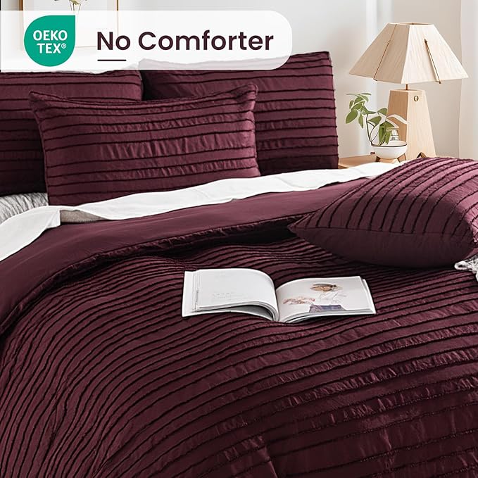 NEXHOME PRO Duvet Cover Queen,3 Pieces Boho Tufted Duvet Cover Set, Soft and Lightweight 100% Washed Microfiber Comforter Cover Set for All Season(Burgundy,90 x 90)-No Comforter