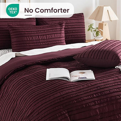 NEXHOME PRO Duvet Cover,3 Pieces Boho Tufted Duvet Cover Set, Soft and Lightweight 100% Washed Microfiber Comforter Cover Set(Burgundy,104 x 98)-No Comforter