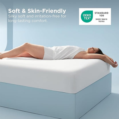 Bedsure Cooling Fitted Sheet Queen Size for Hot Sleeper, Queen Fitted Sheet Only with 360° Elastic Band, Q-Max 0.4, Temperature Regulation Bedding for Night Sweats, 16" Deep (up to 18"), White