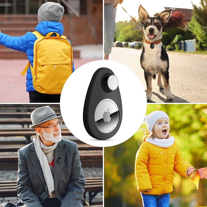 2 Pack Airtag Holder for Kids Hidden,GPS Tracker Case, Anti-Removal Airtag Silicone Case with Pins, Suitable for Children, Elderly, Pets, Backpack, Luggage(White,Black)