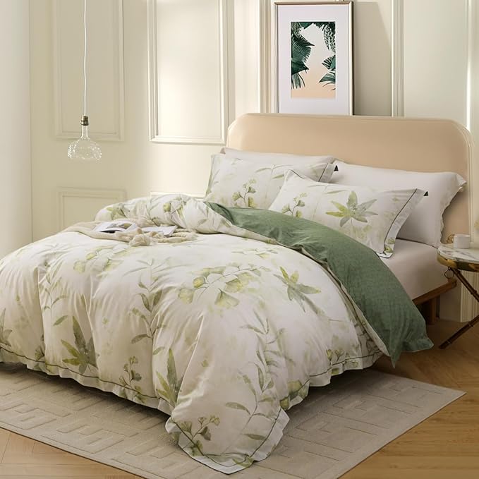 OAITE Duvet Cover Set King Size Floral Pattern 500 Thread Count Ultra Soft 100% Cotton Duvet Cover Sets 3-PC, Breathable Duvet Cover with Zipper Closure & Corner Ties