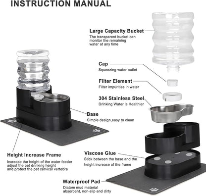 RIZZARI 5L Automatic Cat Water Dispenser: Elevated Filtered Cat Bowl | Durable Construction/Stable Base/Gravity Water Flow/Odor Reduction Filter/Elevated Drinking Position/Ideal for Indoor Spaces