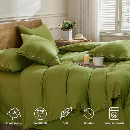 JELLYMONI Christmas Duvet Cover Twin Size - Avocado Green Comforter Cover with Button 100% Washed Cotton 2PCS Breathable Soft Solid Bedding Set Duvet Cover 68×90in & 1 Pillowcase (NO Comforter)