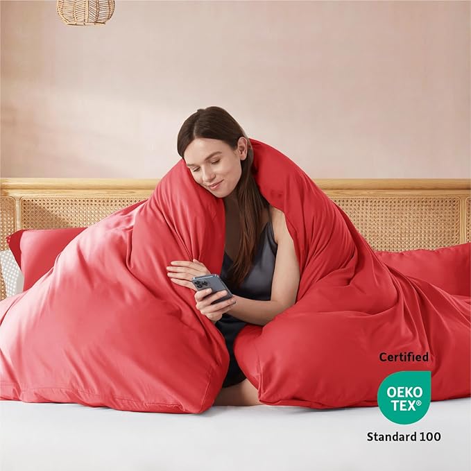 Nestl Twin Duvet Cover Set - Soft Double Brushed Red Duvet Cover Twin XL, 2 Piece, with Button Closure, 1 Duvet Cover 68x90 inches and 1 Pillow Sham