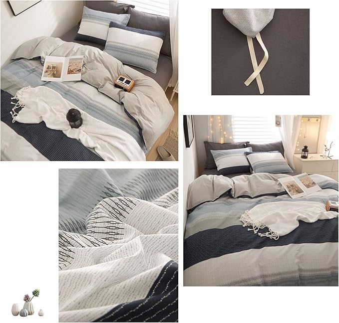 LifeTB Cotton Twin XL Duvet Cover Gray Blue White Striped Duvet Cover Modern Soft Geometric Striped Bedding Set for Men Boy Teen Simple Style Comfy Striped Comforter Cover with Zipper Closure