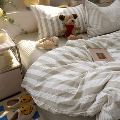 Brown Striped King Size Duvet Cover Boho Pattern King Comforter Cover Lightweight Stripe Dorm Room Farmhouse Duvet Cover Set with Pillowcases Teen Boy Bedding Washed Microfiber Duvet Protector