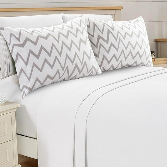 Elegant Comfort Luxury Ultra-Soft 2-Piece Pillowcase Set - 1500 Premium Hotel Quality Microfiber Double Brushed - Wrinkle Resistant, King Size, Chevron Pattern Gray