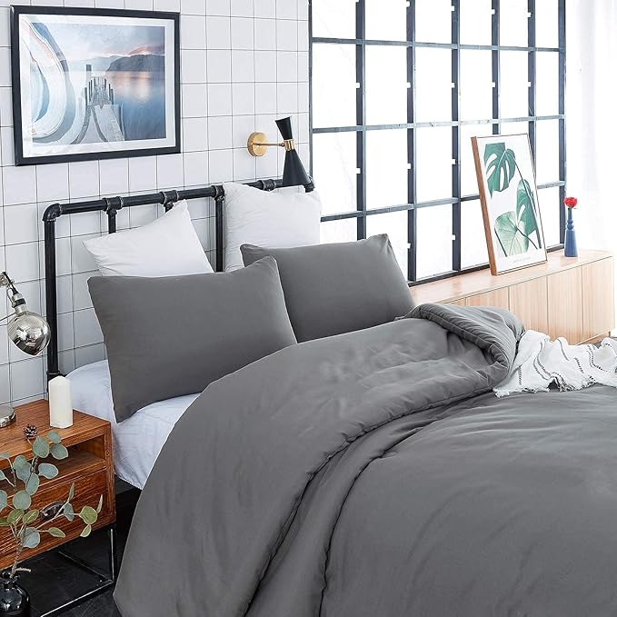 Houseri Dark Grey Comforter Set - Full Size Deep Comforter Quilt for Teen Boys & Girls - Minimalist Soft Solid Grey Bed Blanket