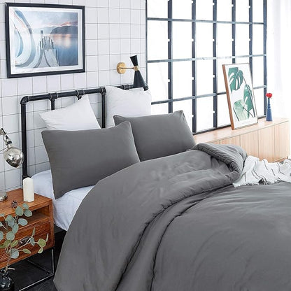 Houseri Dark Grey Comforter Set - Full Size Deep Comforter Quilt for Teen Boys & Girls - Minimalist Soft Solid Grey Bed Blanket
