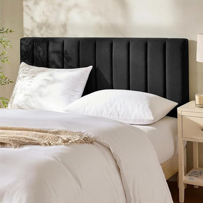 Hearth & Harbor Wall Mounted Full Headboard Only, Bed Headboard Full Size | Easy Assemble, Floating Peel and Stick, Upholstered, Channel Stitched, 3D Wall Panels, 5 Strips of 3M Tape Included, Black