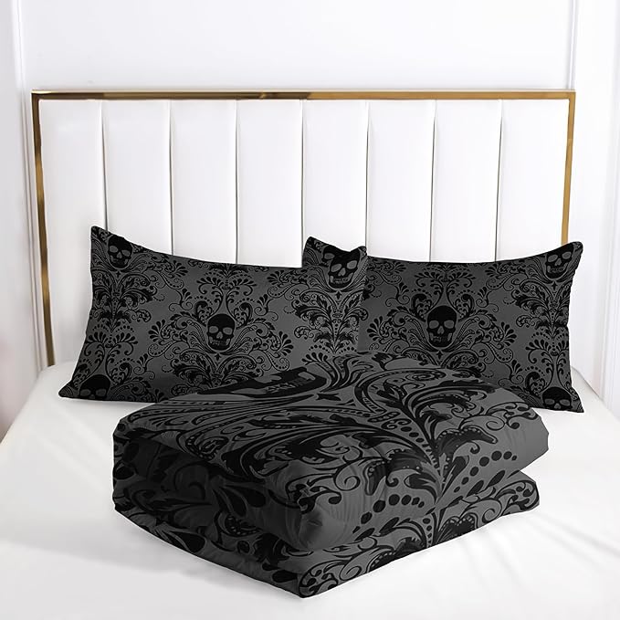 Skull Bedding Set - Gothic & Boho Full Size Comforter Set with Skull Pattern