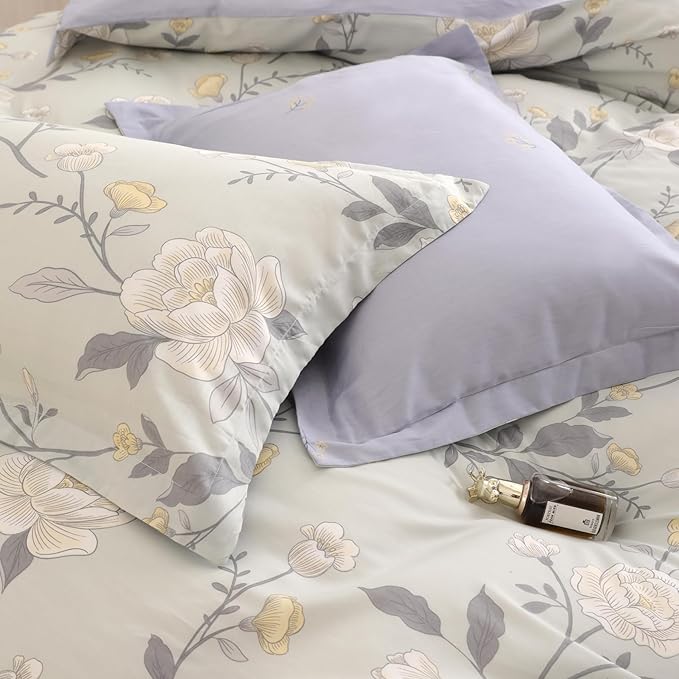 OAITE Duvet Cover Queen Size - 100% Cotton Comforter Cover Floral Duvet Cover Sets 3-PC, Breathable Duvet Cover with Zipper Closure & Corner Ties