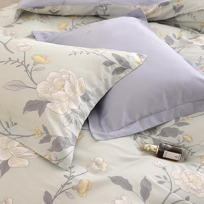 OAITE Duvet Cover Queen Size - 100% Cotton Comforter Cover Floral Duvet Cover Sets 3-PC, Breathable Duvet Cover with Zipper Closure & Corner Ties