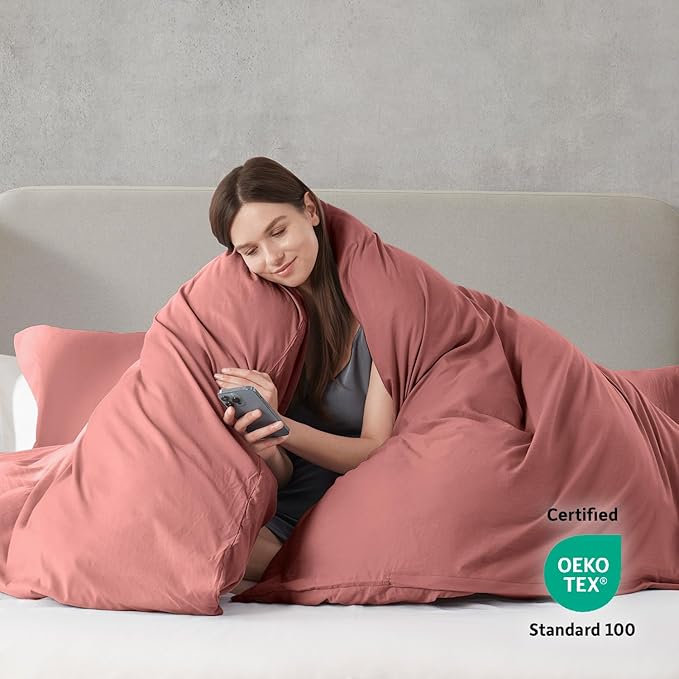Nestl Pink Clay California King Duvet Cover Sets - Soft Prewashed Cal King Duvet Cover, 3 Piece, with Zipper Closure, 1 Duvet Cover 104x98 inches and 2 Pillow Shams