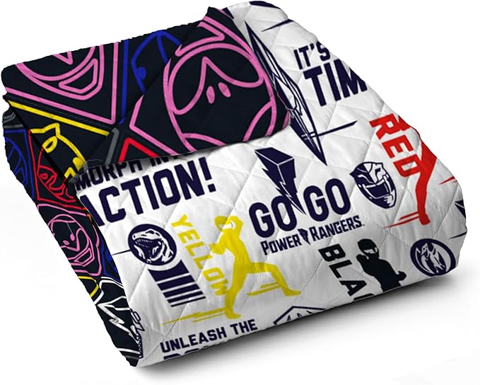 Northwest Power Rangers Core Quilted Blanket, Comfy Throw, Adults Boys Girls, Soft Lightweight Bedding for Bed, or Couch, 60 x 80 inches
