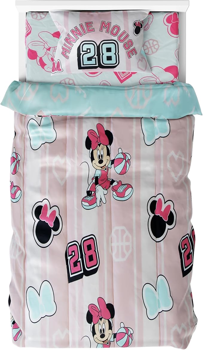Northwest Disney Minnie Mouse Twin Comforter Set, Reversible Design Ultra Soft Fade Resistant Microfiber Kids Bedding Set, Officially Licensed