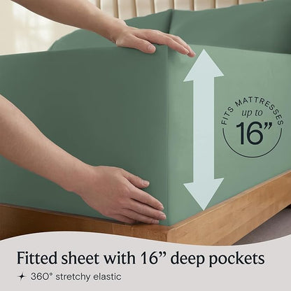LuxClub 4 PC Full Sheet Set, Breathable Luxury Bed Sheets, Deep Pockets 18" Wrinkle Free Cooling Bed Sheets Machine Washable Hotel Bedding Silky Soft - Tree Moss Green Full