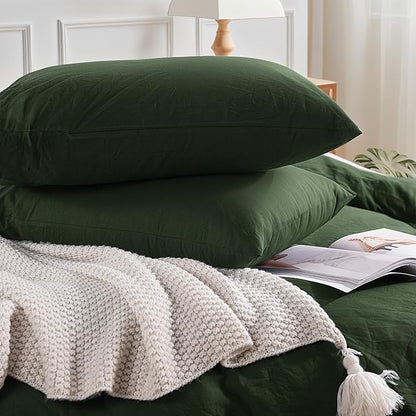 NEXHOME PRO Twin Duvet Cover Set – 100% Certified Organic Cotton with Washed Feel & Linen-Like Texture, Comfortable & Breathable, Home Bedding Set Olive Green (No Comforter)