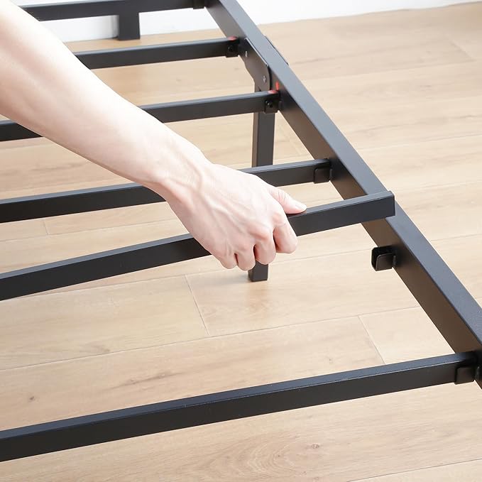 Olee Sleep 18 Inch Heavy Duty Steel Slat Anti-Slip Support, Easy Assembly Platform Bed Frame, Noise Free Steel Mattress Foundation, Maximum Storage, No Box Spring Needed, Black, Twin Size