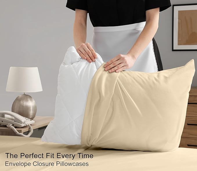 RUVANTI 100% Cotton Sheets – King Size Percale Bedding, Cooling & Breathable, Durable with a Crisp, Soft & Comfortable Feel, 16" Deep Pocket, 4-Piece Set, Beige