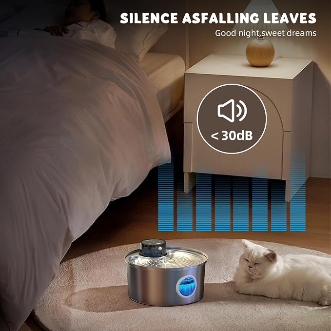 Casfuy PWL-003 Smart Motion Sensor Cordless Stainless Steel Dog & Cat Water Fountain, 108-oz