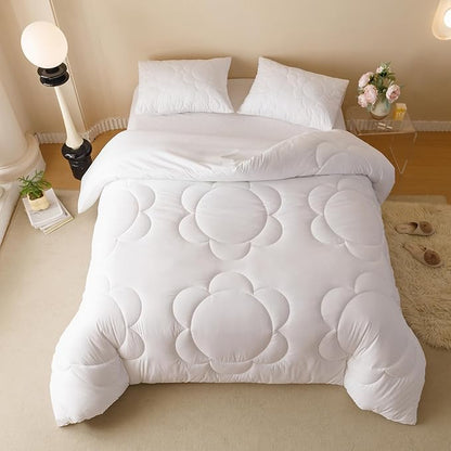 karever White Flower Comforter Full White Sunflower Print Bed Full Comforter Set 3pcs White Floral Comforter Set for Boys Girls Teens Bedroom Decor All Season Hotel Quality Comforter Set