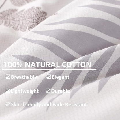 OAITE Duvet Cover Set,100% Cotton Comforter Cover with Leaf Pattern Duvet Cover Set,Soft Bedding Set Includes with 3 Piece (2 Pillow Shams,1 Duvet Cover)