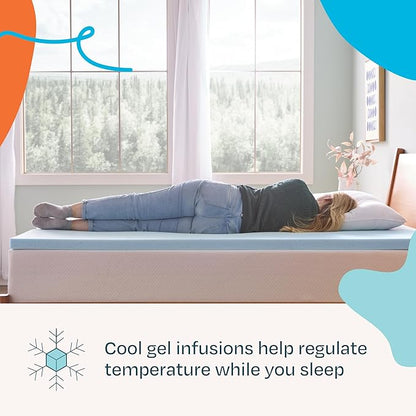 Linenspa Memory Foam Mattress Topper, Full XL Size - 2 Inch Gel Infused Memory Foam - Plush Feel - Cooling and Pressure Relieving - CertiPUR Certified