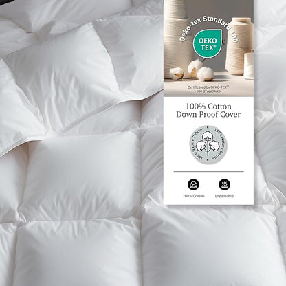 Hotel Grand Luxury White Goose Feather Down Fiber Comforter King Size, 100% Cotton Ultra Soft Duvet Insert King, Hotel Hypoallergenic Extra Warmth Bedding Comforter, White 106x90 Inch