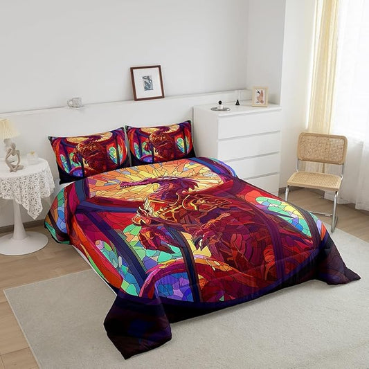 Feelyou Dragon Comforter Set Twin Size Dragon Stuff Comforter for Boys Girls Teens Wild Life Bedding Set Dragon Decor Duvet Set Room Decor Dark Orange Quilt Set