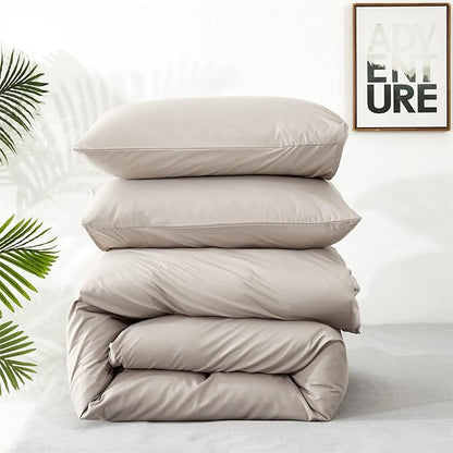Cottonight Beige Comforter Set Queen Cream Khaki Bedding Comforter Full Oatmeal Solid Blanket Quilts Modern Soft Breathable Beige Taupe Color 3 Piece Bedding Set
