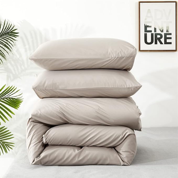 Luxlovery Beige Comforter Set King Light Khaki Bedding Set Oatmeal Light Taupe Blanket Quilts 3 PCS Comforter Cream Beige King Size Comforter Set Women Men