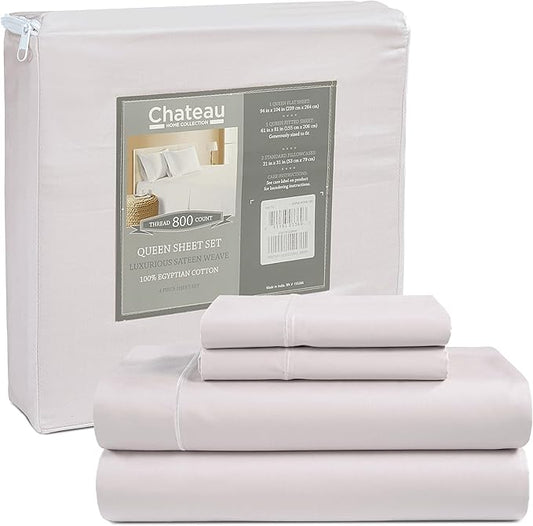 800TC Egyptian Cotton Sheets Queen Sheet Set Deep Pocket, 100% Cotton Sateen Bed Sheets Queen Size Set, No Pill Soft Naturally Cool Breathable Elasticated Sheet & Pillowcase Sets - Lavender