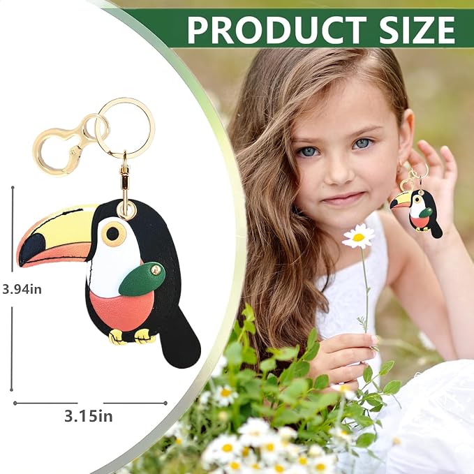Leather Keychain Holder Case Compatible with AirTag,Cute Protective Cover with Keyring,Anti-Scratch Finder GPS Tracker Case for Wallet Keys,Bag,Pets,Backpack(Toucan)