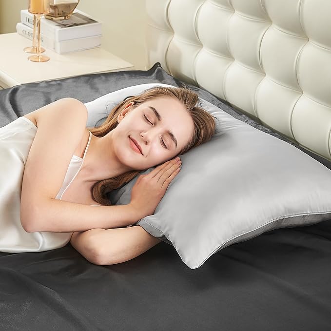 INFIIXSO Mulberry Silk Pillowcase for Hair and Skin, Silk Pillow Cases Queen Size Set of 2 with Hidden Zipper 20x30 Inches, Ultra Soft Cooling Pillow Cases for Hot Sleepers(Light Grey, 2 Pack)