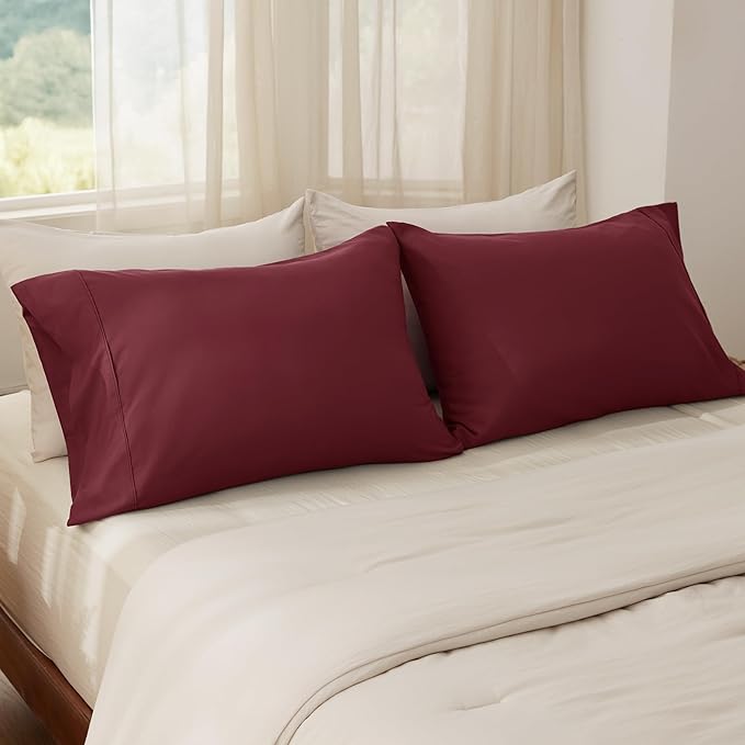 Bedsure King Size Pillow Cases Set of 2 - Burgundy Red Brushed Microfiber Pillowcases 2 Pack, Super Soft Pillow Case Cover with Envelope Closure for Kids, Wrinkle, Fade Resistant, 20x36 Inches